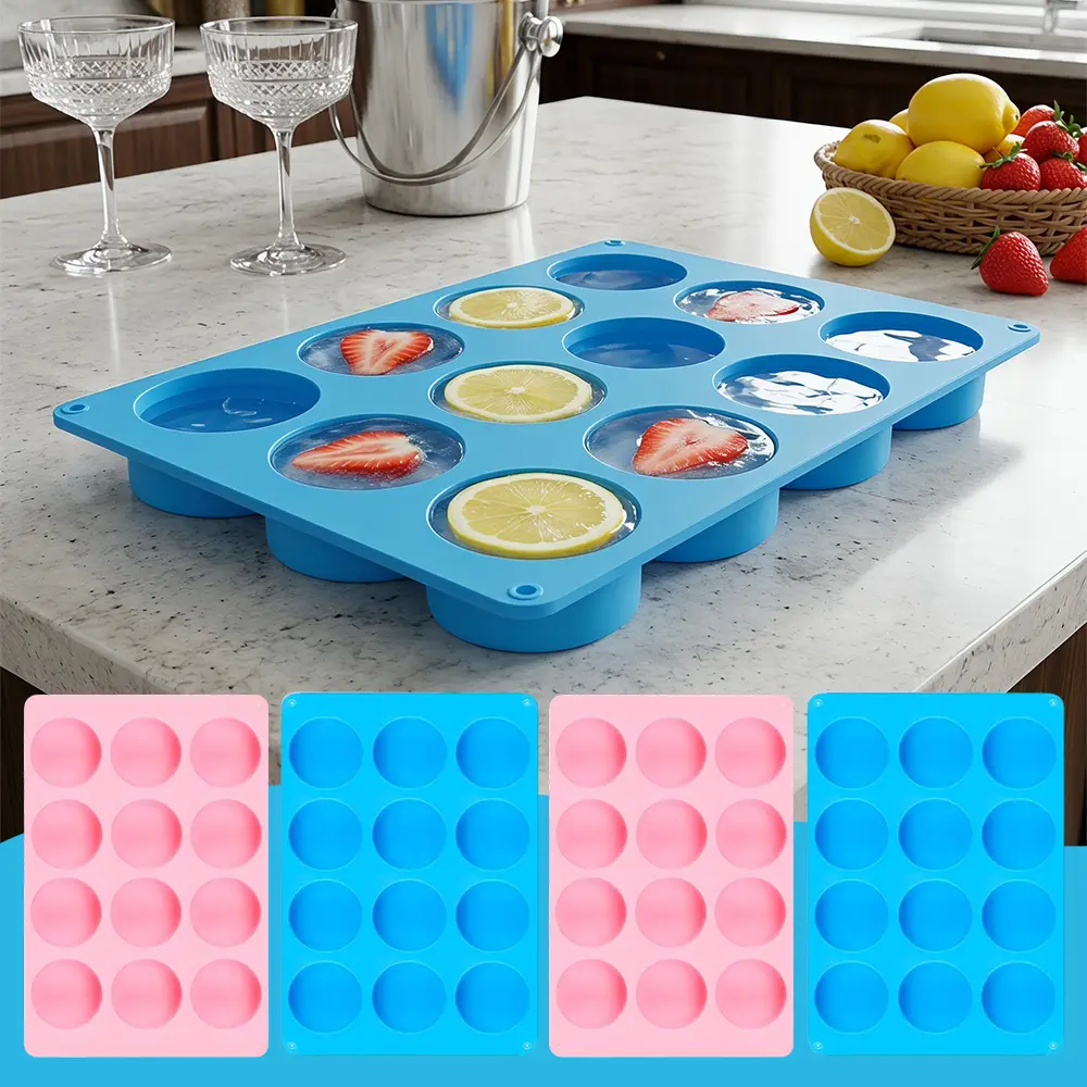 Cylinder Shape Silicone Soap Molds - 4 Pack 12-Cavity Mini Round Flexible Non-Stick DIY Creative Kitchen Molds for Handmade Soaps, Chocolate, Durable Dishwasher Safe (Camp Kitchen, Camping & Hiking Essentials)