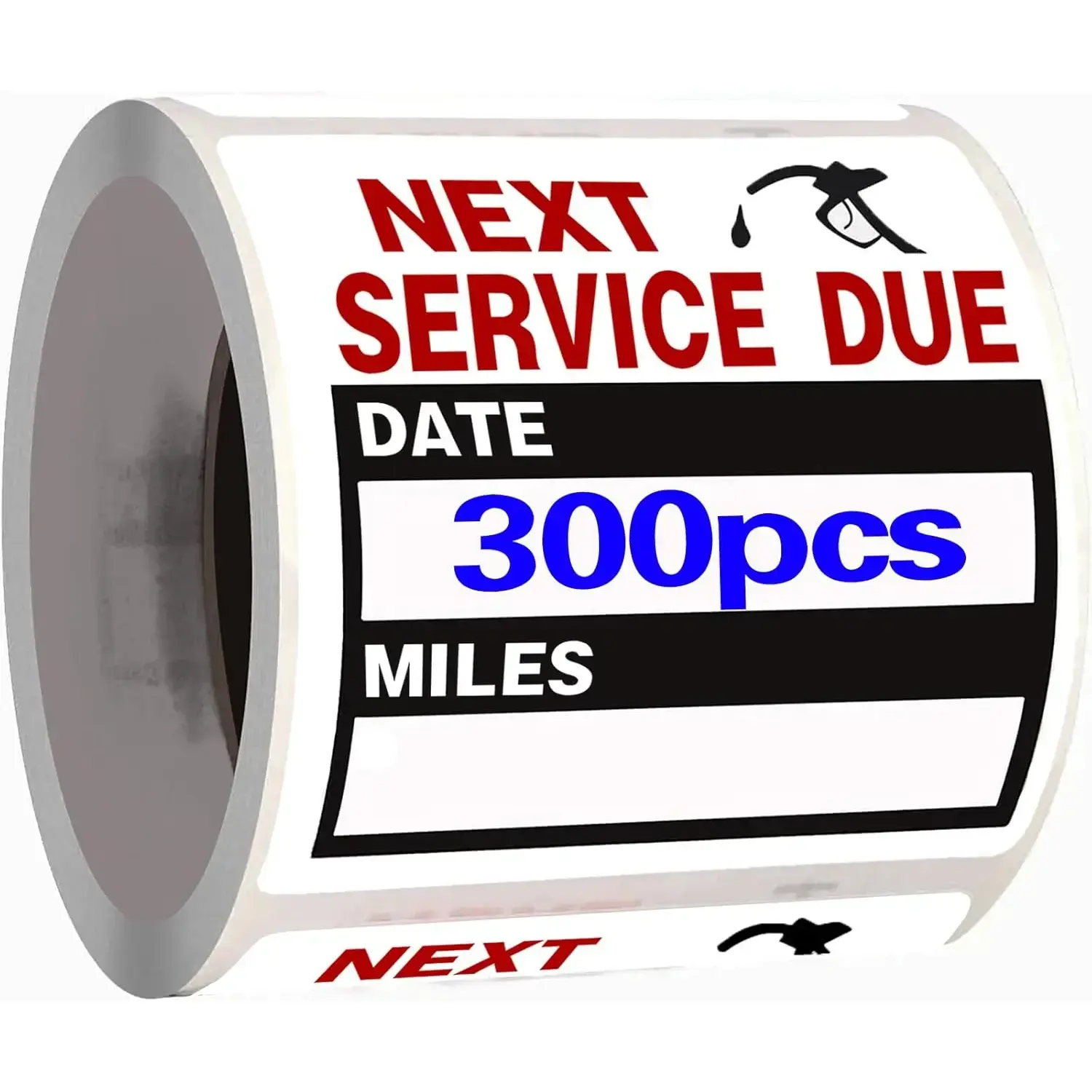 Auto Maintenance Service Reminder Removable Self-Stick Labels & Stickers (300 Pieces, 2x2 in) - 1 Black Sticker Roll with Bright Ink for Car Windshield, Removable Labels, Sticker Rolls