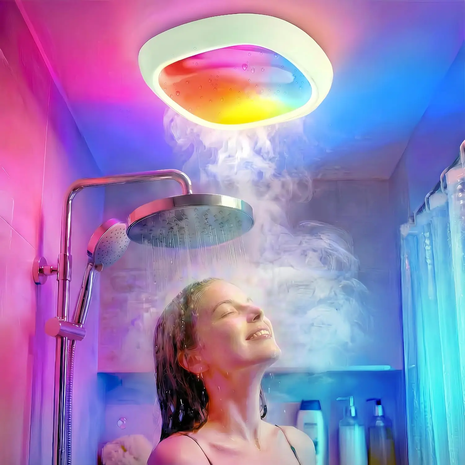 Shower Light IP65 Waterproof, Rechargeable LED Shower Lamp with 12 RGB Colors, 6″ Bathroom Mood Lighting with Touch & Remote, Magnetic Wireless Ceiling Light for Inside Shower Bathtub Closet