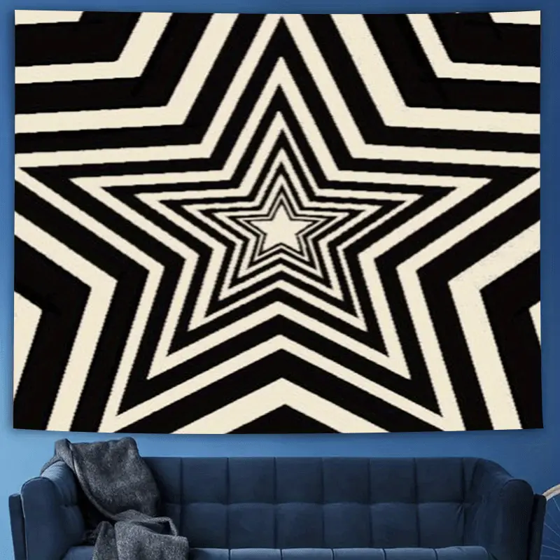[Y2K Star Tapestry] Y2K Star Pattern Tapestry Wall Hanging - Black & White Geometric Design, Soft Peach Light Beige Polyester Fabric, 78.7x59 Inch Bohemian Decor for Living Room, Bedroom, Dorm - Includes Free Hanging Accessories, Bedroom Accent, Retro Mod