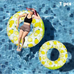 Inflatable Pool Beach Float Tube Lemon Pattern Swimming Ring, UV Protection Air Tube Pool Buoyancy for Kids & Adults, Multiple Colors & Sizes