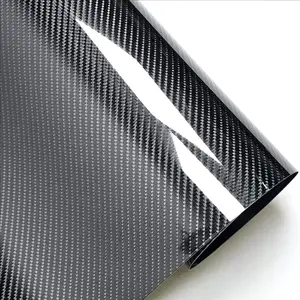 Car 6D Glossy Carbon Fiber Wrap, 12'' × 60'' DIY Automotive Vinyl Wrapping Film Roll, Anti-Scratch Air Release Vehicle Interior Self Adhesive Sticker (Black)