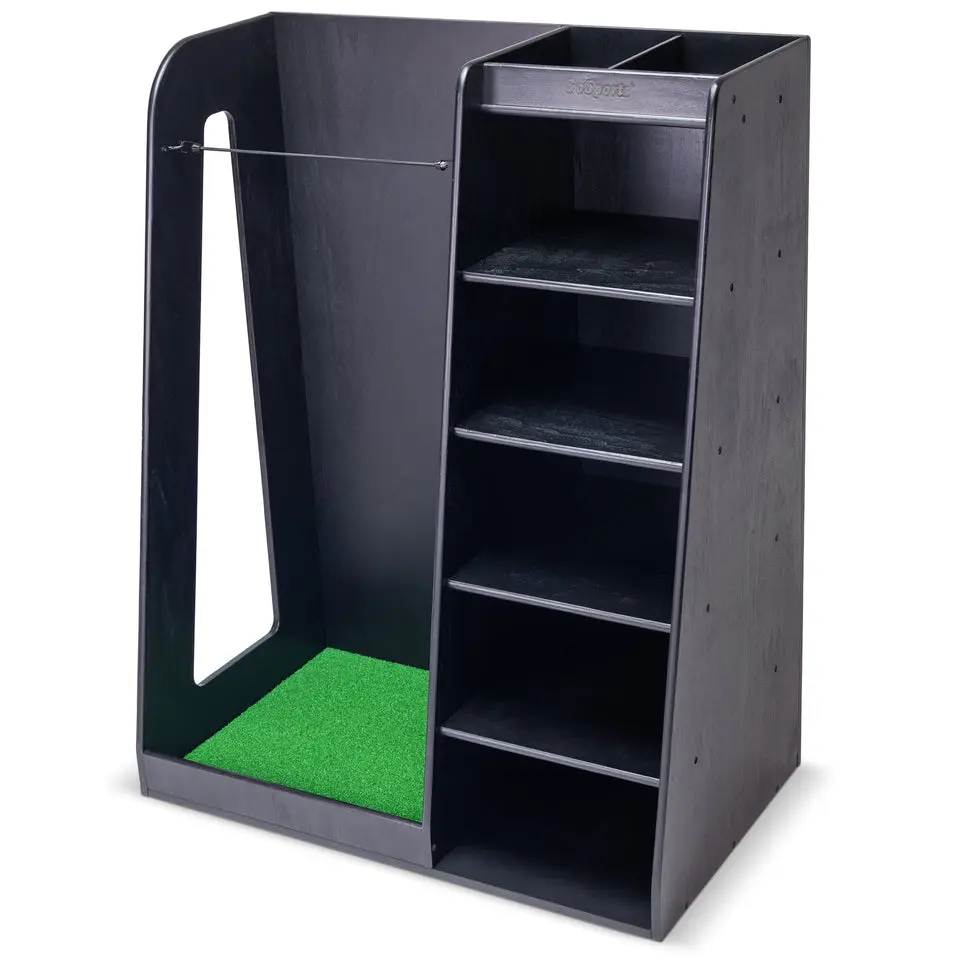 GoSports Premium Wooden Golf Bag Organizer and Storage Rack - Black