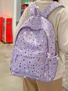 1pc  Backpack large capacity women's backpack with star pattern zipper closure, fashionable and versatile, suitable for students to go to school, campus, work, commuting, shopping, women's backpack, Casual Lightweight Backpack, Stylish Daypacks