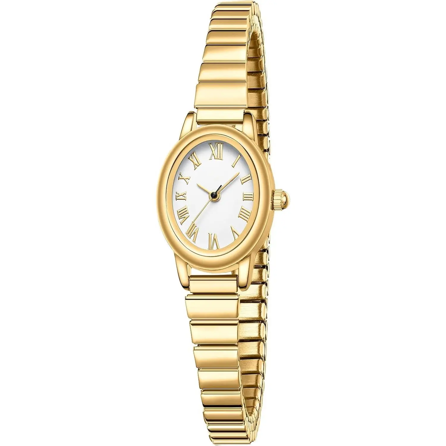 Women's Small Fashionable Stainless Steel Expansion Band Quartz Analog Watch - Oval Case, Roman Dial, Water Resistant, 5.91in-6.7in Fit, Ideal for Anniversaries, Birthdays, Durable Elegant Fashion Accessory, Adjustable Wrist Watches, Boxed Luxury Wrist Wa