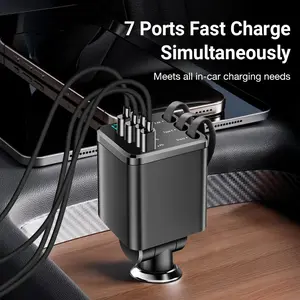 [Father’s Day Gift] 7-in-1 Retractable Car Charger: 65W PD & QC3.0 Fast Charge Adapter | 70cm Self-Retracting Cables & Dual Ports | 180° Adjustable Angle & Voltage Monitor | Premium Road Trip Essentials for iPhone, Samsung, Android & Tablets