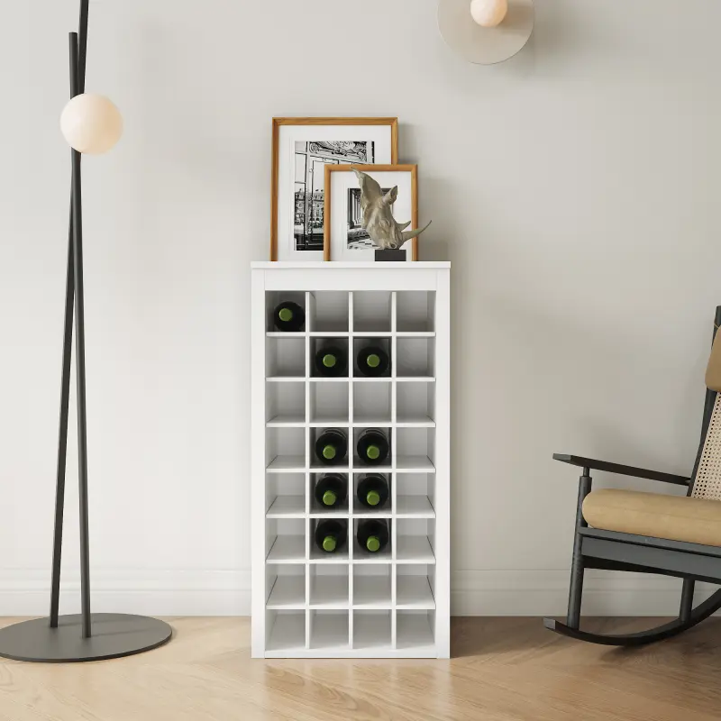 PA Rectangle Wine Cabinet - Sturdy Walnut Brown Wood Particle Wood Modern Modular 32-Bottle Indoor Cupboard, 17.80"w x 15.95"d x 35.43"h, Straight Lines, Assembly Required, Above 25 kg Drawer-Equipped Buffet