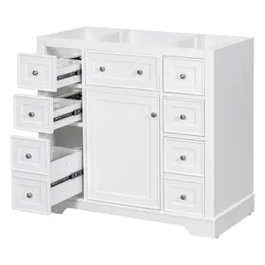 ARCH 36" Bathroom Vanity without Sink, Cabinet Base Only, One Cabinet and Six Drawers, White