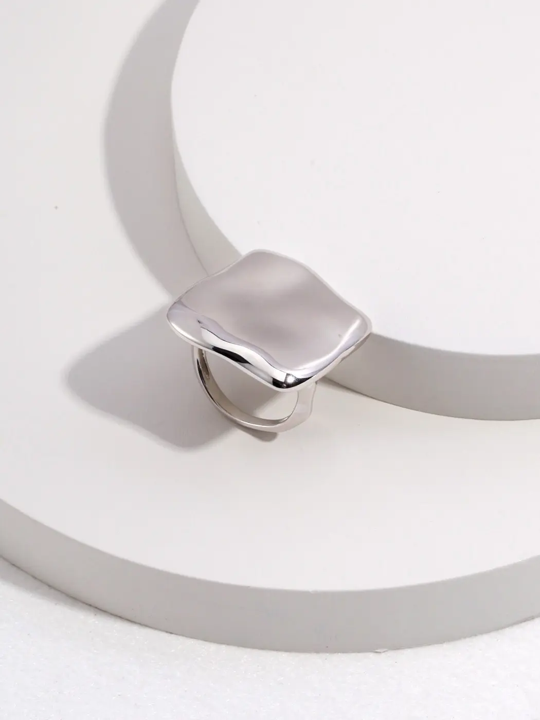 Byzantine Square Sterling Silver Ring 18K White Gold Plate