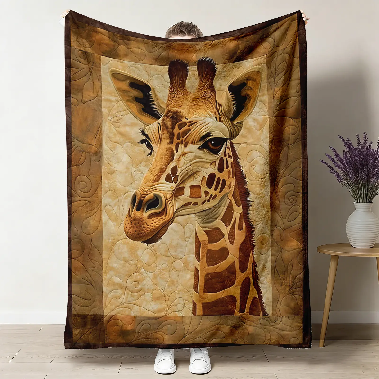 Classic Quilted Giraffe Print Flannel Plush Throw Blanket - Breathable, Ultra-Soft, Multi-Size, Realistic Animal Motif, Colorful, Oversized Warmth Throw for Couch & Bed, Wildlife Home Decor Gift for Lovers, All-Season Use, Colorful Animal Throws, Oversize