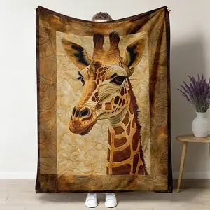 Classic Quilted Giraffe Print Flannel Plush Throw Blanket - Breathable, Ultra-Soft, Multi-Size, Realistic Animal Motif, Colorful, Oversized Warmth Throw for Couch & Bed, Wildlife Home Decor Gift for Lovers, All-Season Use, Colorful Animal Throws, Oversize