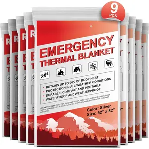 9 Pack  Blankets, Outdoor   Insulated Gear, Mylar Thermal Space Insulated Blanket,  for Camping, Hiking, Running, Marathon, Wilderness Rescue or