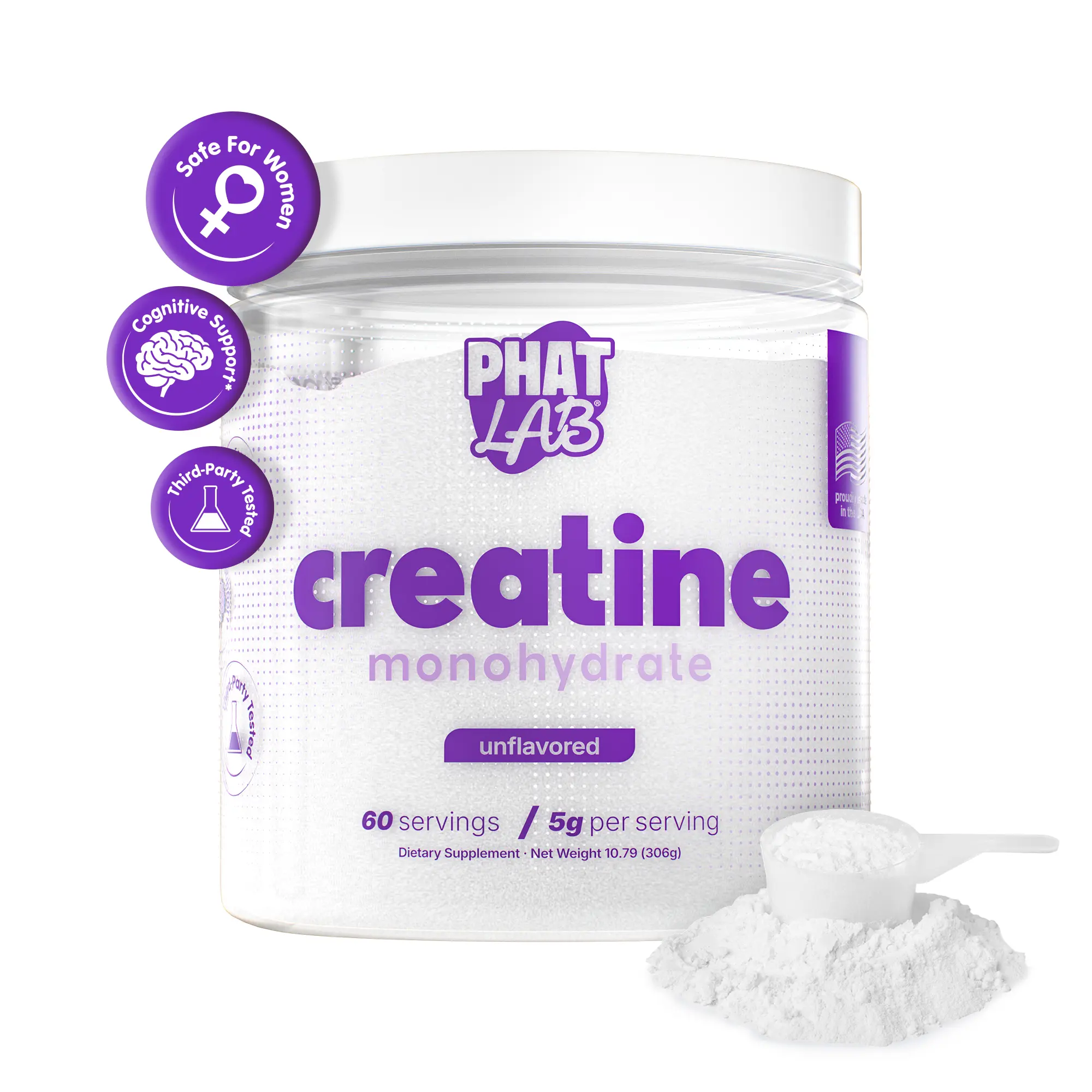 PHAT LAB Creatine Monohydrate Powder - US Dietary Bodybuilding, Sports Nutrition, Training, Muscle Building Supplement, 3rd Party Tested, Energy-Boosting, 60 Servings, Bodybuilding Supplement, Sports Nutrition Supplement