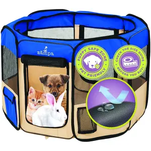 Zampa Portable Foldable 8-Panel Puppy Playpen 29"X29"X17" Indoor/Outdoor with Protective Seams, Water-Resistant, No Assembly Required
