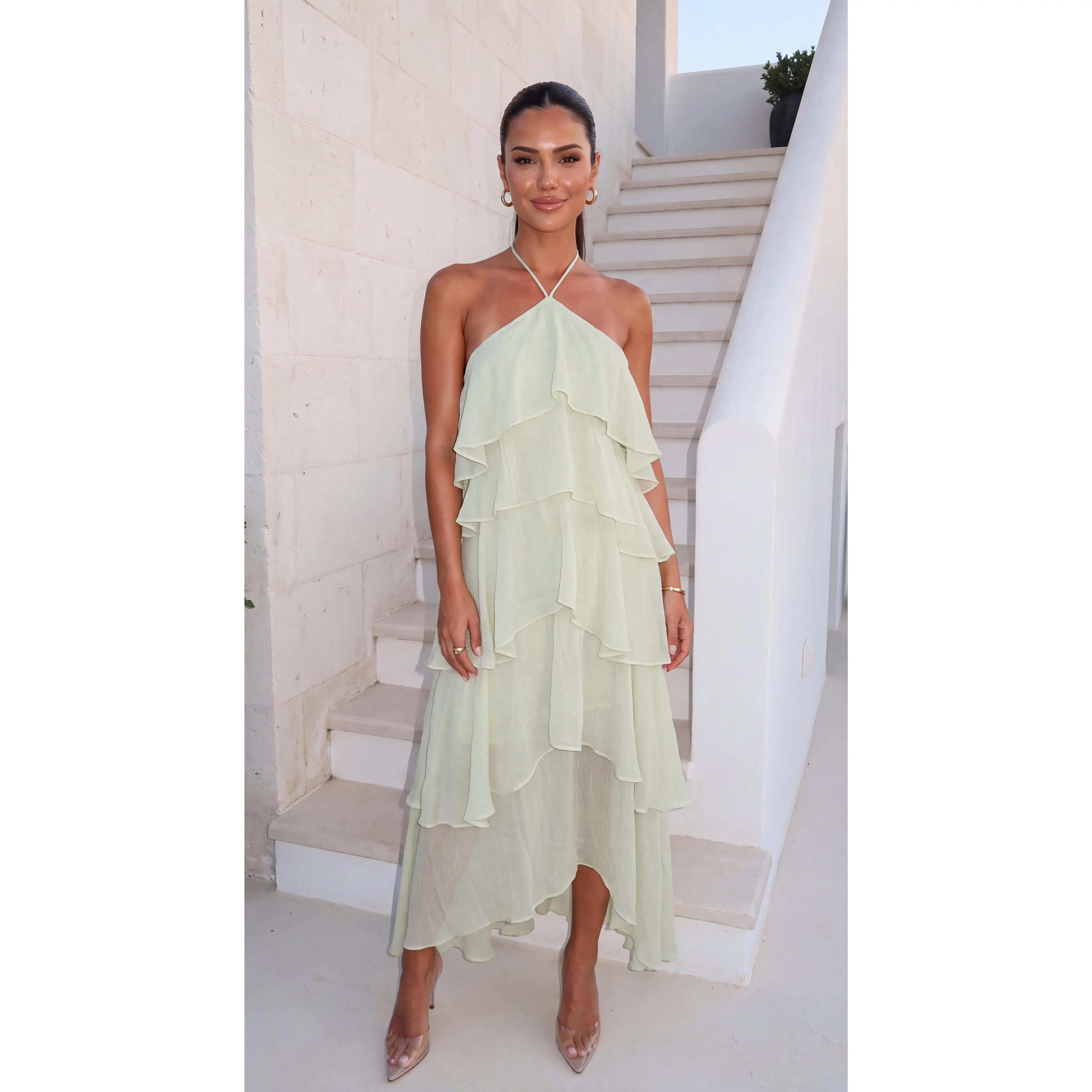 Isadoria Tiered Ruffle Maxi Dress - Sage Green