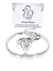 Mother's Day Angel Mom Bracelet, Cute Footprint Ring, Adjustable Infinite Circular Bracelet, Angel Baby Memorial Bracelet - With Angel Wings and Footprints as Remembrance Decorations. A Memorial Gift for the Baby's Death,For the strongest mother.
