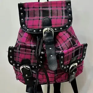 Sweet and cool British college plaid large capacity backpack wasteland wind niche backpack women