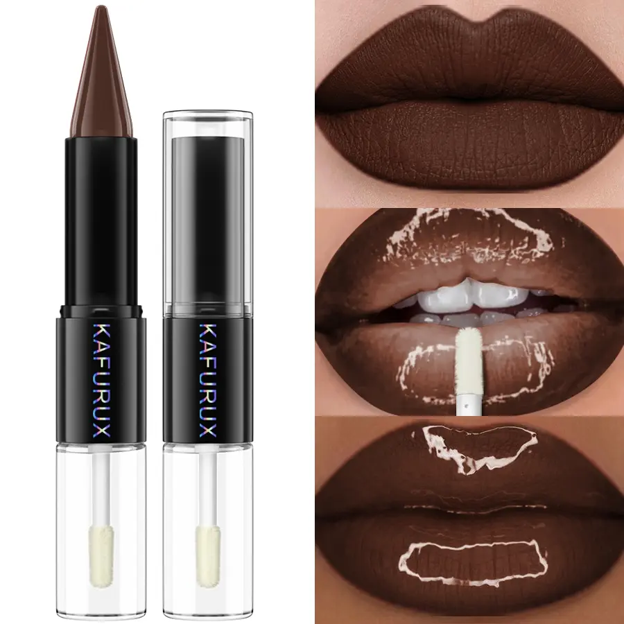 Dual-Ended Lipstick & Liquid Lip Gloss Set, Matte Outline Lipstick & Mirror Finish Lip Gloss, Perfect Gift Idea, Long-Lasting Shine Effect