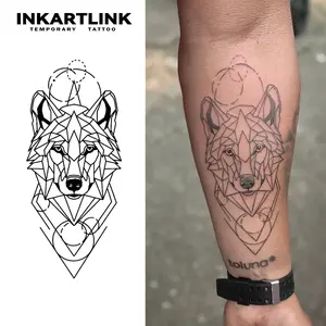 INKARTLINK Tattoo Tech, 2 Sheets Large Semi Permanent Tattoo, Adult Art Design Temporary Tattoos, Lasts 1-2 Weeks, Waterproof, Realistic Look, No Adhesive, No Reflection (Sketch Wolf Head Design)