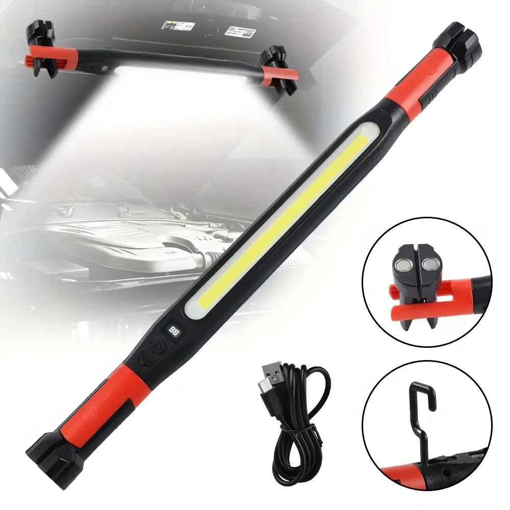 3000 LM Rechargeable Underhood Work Flashlight With A Magnetic Base And Hook, 360° Rotatable Body, Suitable For Car Repair, Garages, Construction Sites, Power Outages, And Emergencies. Waterproof And Durable Led Light.