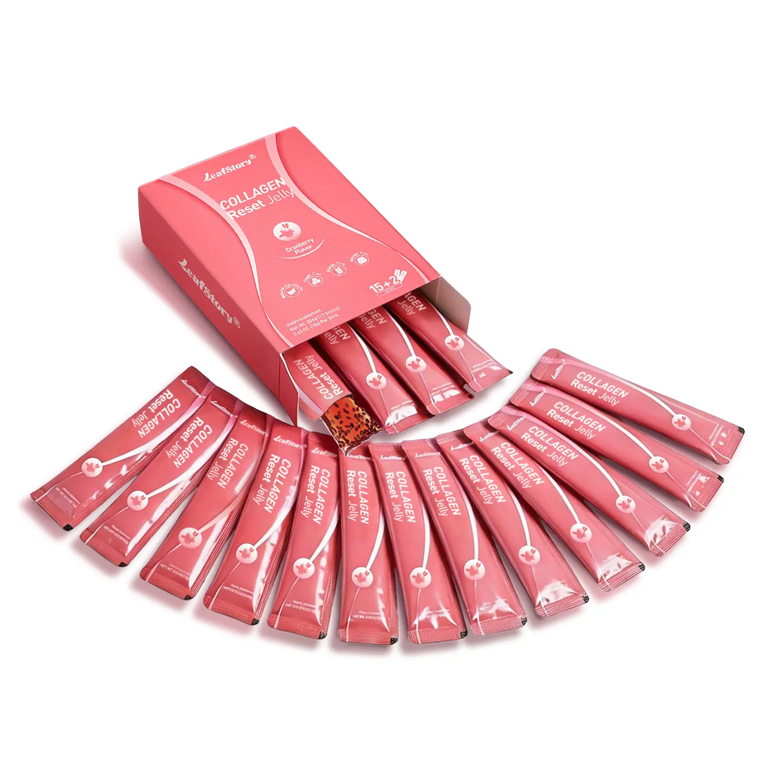 【Summer Clearance】Leafstory Collagen Reset Jelly (7 Sticks/17 Sticks): Cranberry Flavor, Collagen, Support Digestion & Gut Health, Skin Elasticity, Hair & Nails, Dietary Fiber, Chia Seeds, Sugar-Free, Gluten-Free, Non-GMO, Gelatin-Free, Natural-X