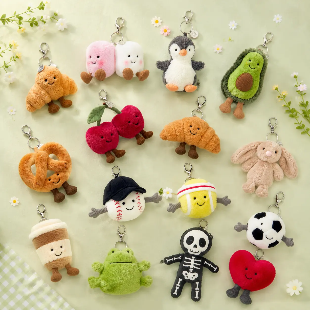 Cute Mini Jelly-cat Plush Keychain, Adorable Food Sport Animal Stuffed Doll Key Ring, Soft Plush Bag Charm Pendant for Backpack, Aesthetic Collectible Gift for Girls Teens Kids