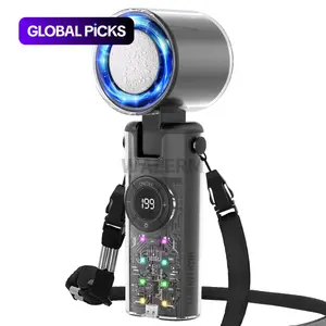 Handheld Portable Turbo Fan With Ice Cooling, 4000mAh, 135° Adjustable, 199 Speed Wind, Flashlight, USB Rechargeable Foldable Fan, for Summer/Travel/Outdoor/Vacation/Concerts