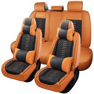OTOEZ Universal Nappa Leather Car Seat Covers Full Set for 5 Seats with Headrest & Lumbar Support Waterproof Easy Install Automotive Interior Cushion