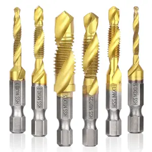 Valkynos 6-Pack Titanium Plated Drill Tap Set, Drill Bits Kit, M3-M10 Hex Shank Hss Screw Thread, Metric Compound Tap Drill Bits for Metal Drilling