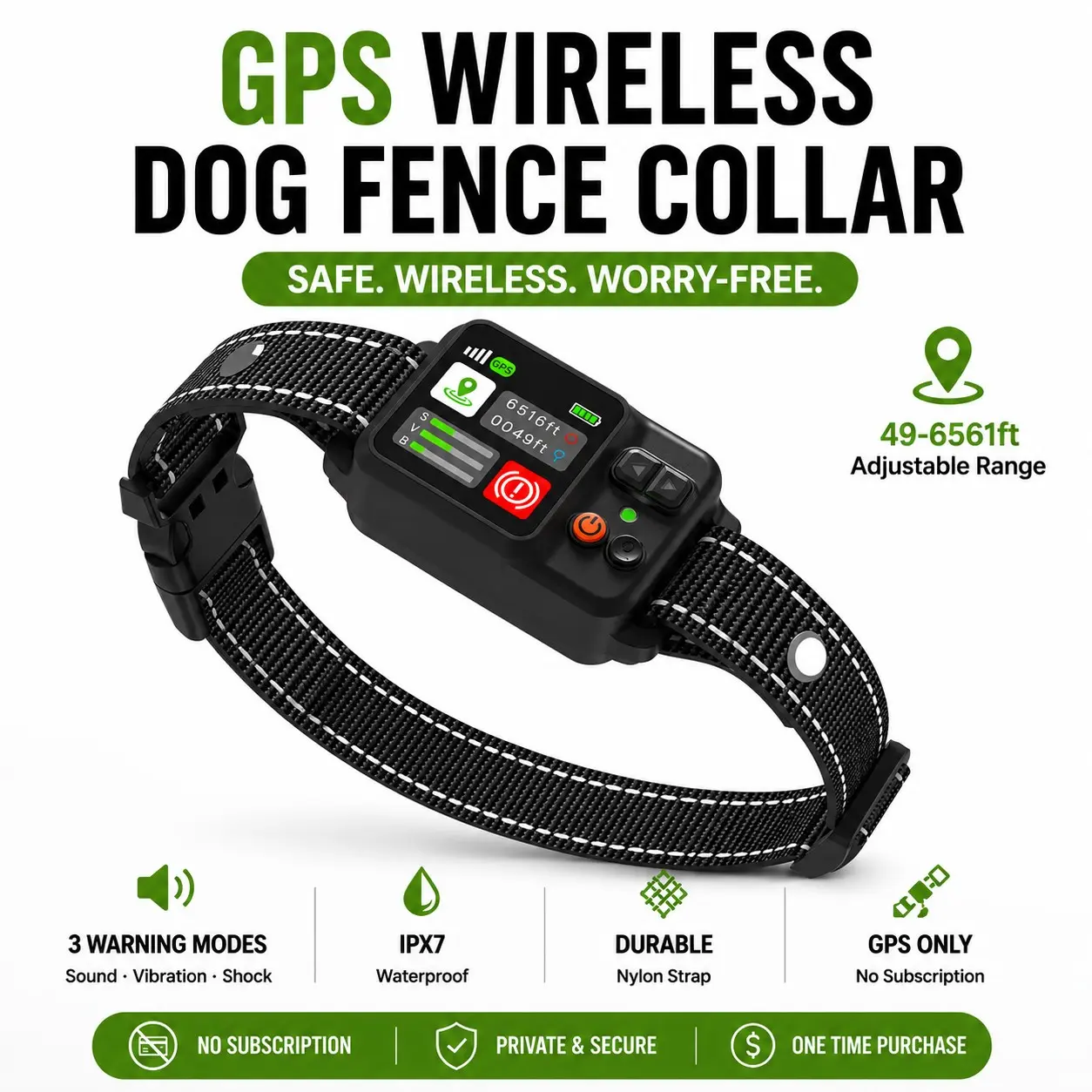 GPS Wireless Dog Fence System, Electric Dog Fence with GPS Technology, Automatic Setup, Ipx7 Waterproof, Rechargeable, Beep Vibration Shock Correction, Training, Training Aid