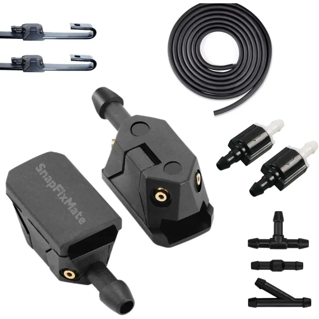 GJANSH Windshield Washer Nozzles compatible with Ford Transit, Freightliner, Dodge Sprinter, VW Crafter, Peterbilt, 4-way nozzles for Wiper Arm 8-9mm (0.31-0.35in) including hose and check valves,TikTokShopBlackFriday