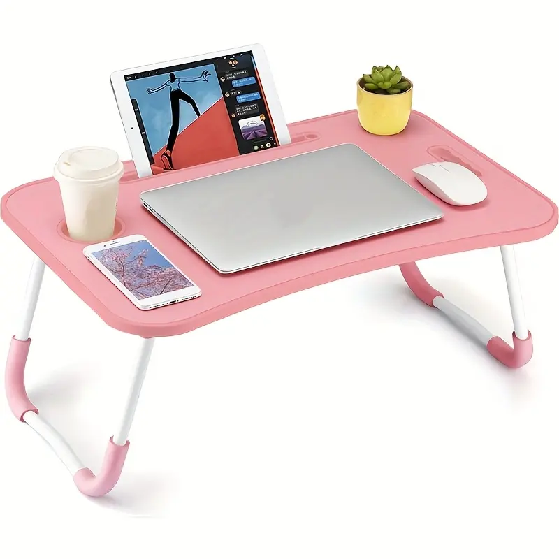 Bedside Laptop Desk with Storage Space, Bedside Table for Laptop and Writing, Bedside Breakfast Tray with Legs, Leg Holder for Adults, laptop Desk, Laptop Stand, with Cup Holder Bedside TV Tr