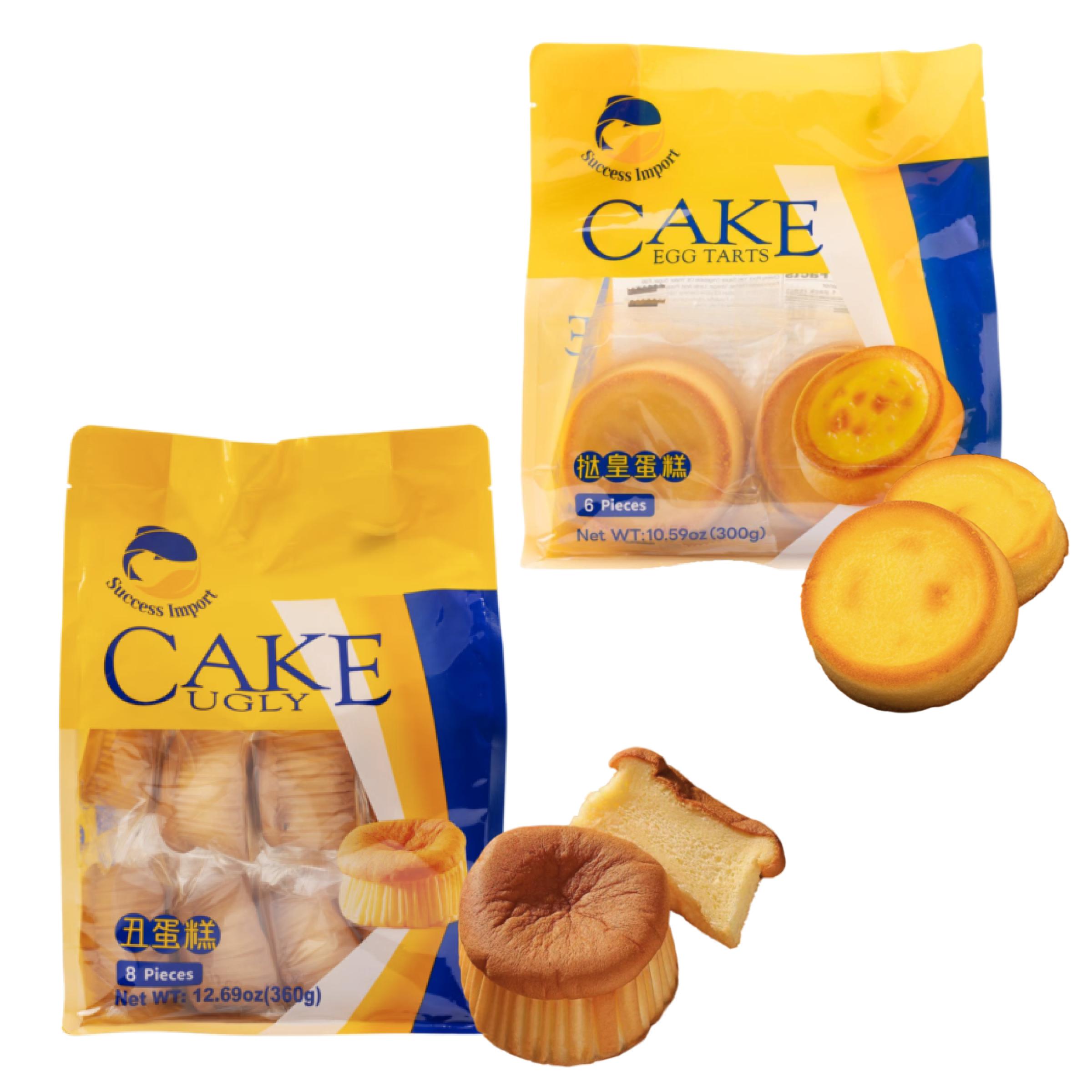 Egg Tarts Cake & Ugly Cake BUNDLE - 16 Pieces Snack Dessert Combo (400g360g)