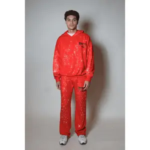 Twinkle Red/Clear Rhinestone Hoodie Relaxed Track Set