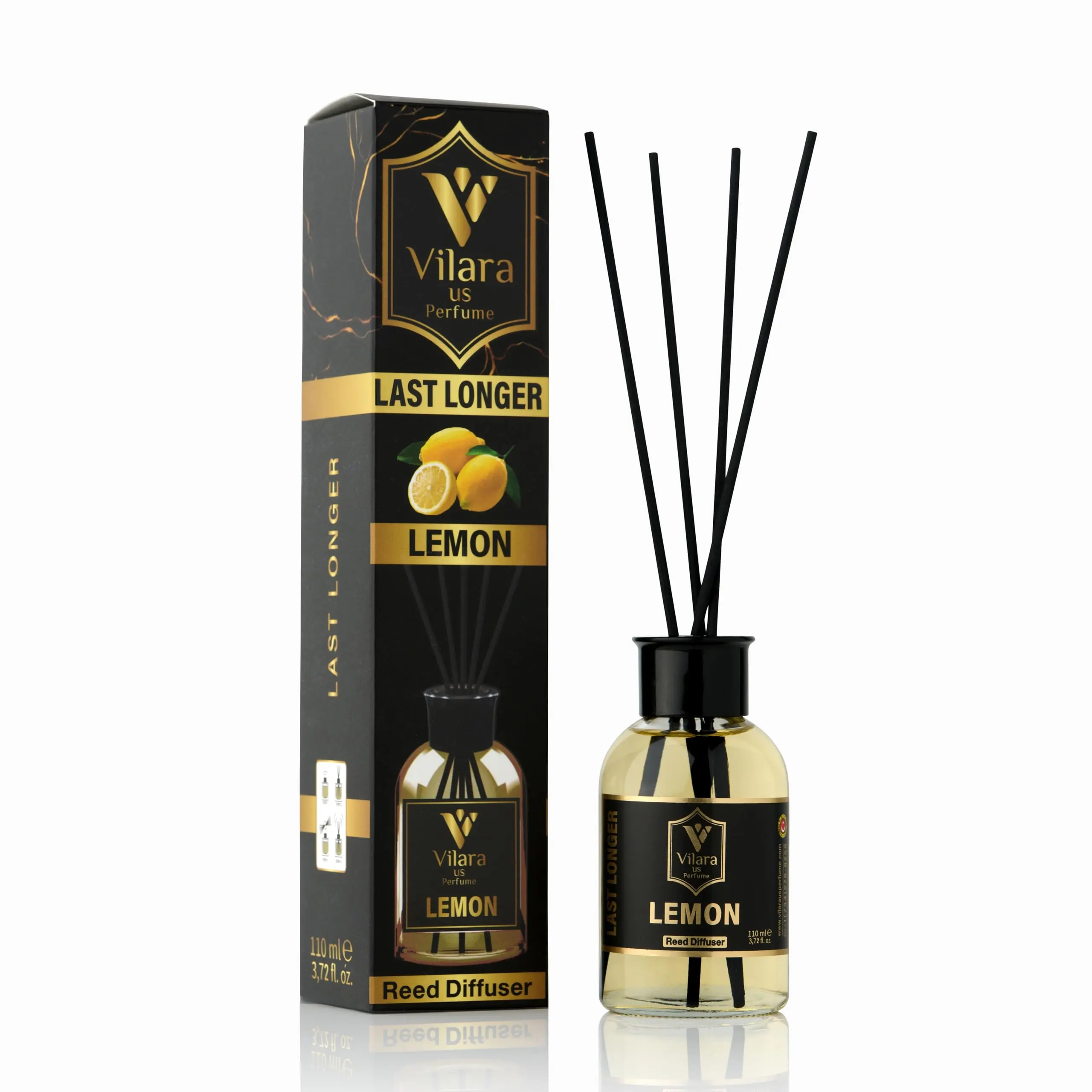 Lemon Reed Diffuser Set - Natural Citrus Diffuser Sticks and Bottle - Luxury Decorative Scented Reed Diffusers for Home, Bathroom, Office - Fresh, Long-Lasting Scent - 110 ml (3.72 fl oz)