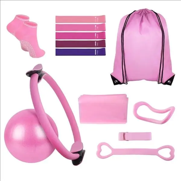 14-Piece Pilates Ring Kit for Women, Complete Home Gym Set for Full Body Workout with Yoga Ball, Figure 8 Band, X-Light to Heavy Resistance Bands & Travel Carry Bag, Office, 1X Arm Stretcher, Home Workouts, Ideal Gift, Elastic Bands