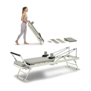 fathersdaygift VEVOR Foldable Pilates Reformer, Pilates Workout Machine for Home Gym Studio Use, Pilates Bed with Dual Resistance- Spring Cord, Reformer Set for Advanced Users and Beginners, Up to 400 LBS