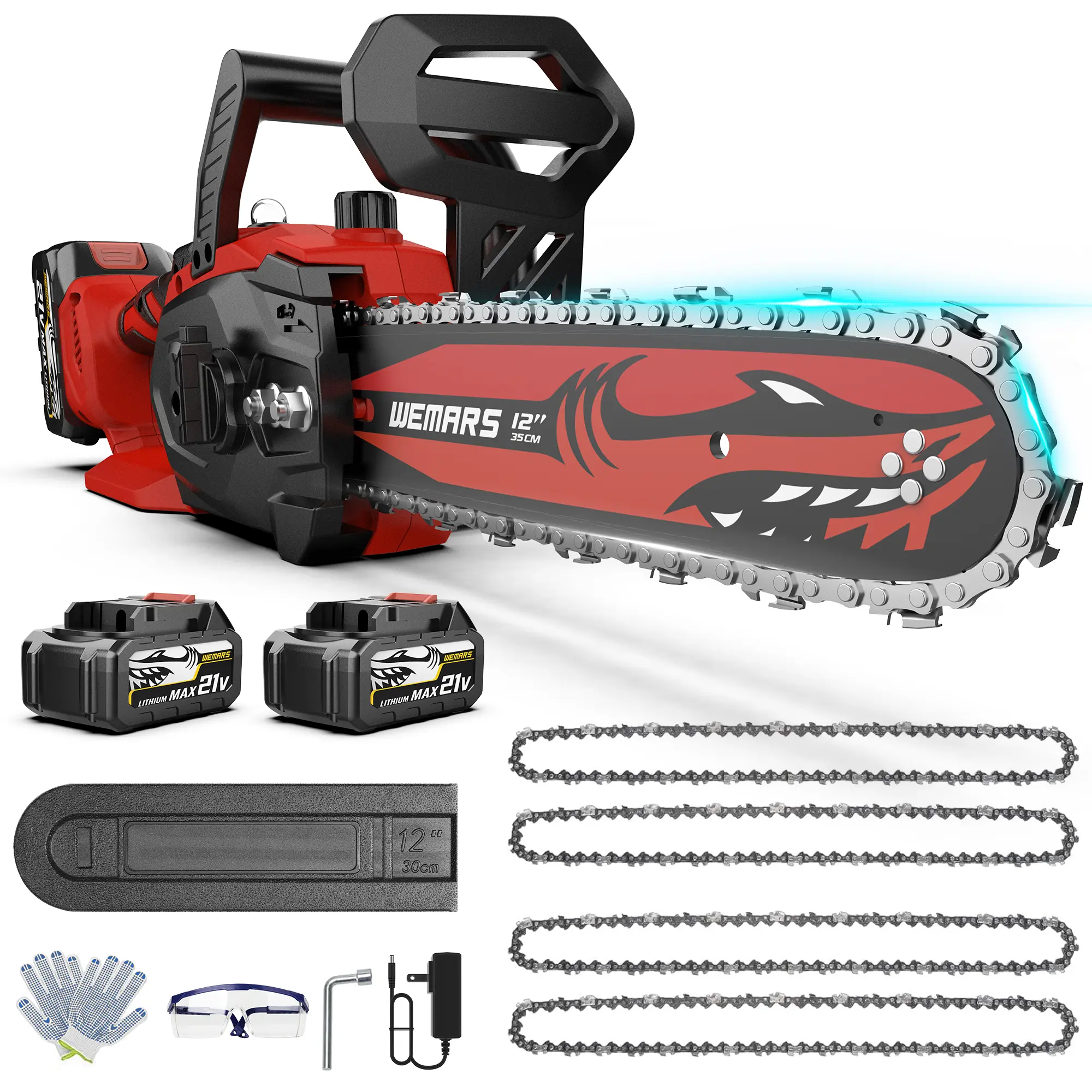 12-Inch Brushless Cordless Chainsaw (Cordless Saw, Tree Trimmer) with 2 x 8000mAh Batteries, 5.95-lb Lightweight Design, Auto Lubrication, Tool-Less Tensioning for Yard Users’ Tree Trimming & Wood Cutting