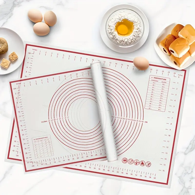Non‑Slip Silicone Pastry Mat with Measurement Guide, Reusable Dough Kneading & Rolling Mat, Easy Clean Foldable Baking Mat for Pizza, Bread, Cookies & Pie Crust, Durable Home Baking Gadget Ideal for Bakers & Daily Kitchen Use