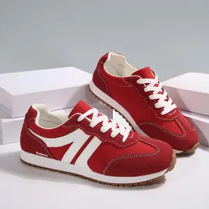 Women's Sneakers Shoes Suede Patchwork Round Toe Lace-Up Retro Style Athletic Shoes