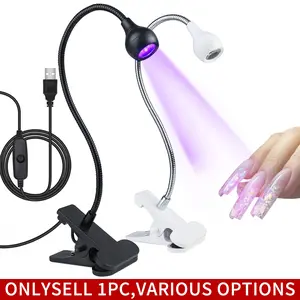 Mini UV LED Nail Lamp, Clip-on Gel Curing Light with On/Off Switch, USB Powered Multifunctional Purple Light with Gooseneck and Clamp for Gel Nails