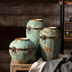 Elegant Vintage Ceramic Vase with Retro Copper Rings, Perfect for Living Room Bedroom Kitchen Floral Display, Home Decor Gift, Home Decor Accessory, Decorative Flower Vase