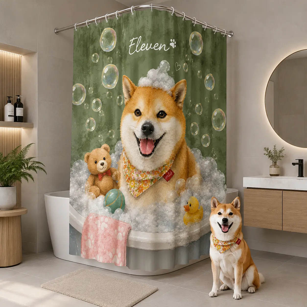Customizable Pet Portrait Fabric Shower Curtain - Waterproof Polyester, Multicolor Modern Animal Patchwork, Personalized Dog & Cat Photo, Custom Pet Name, Funny Donkey Print, Hanging Funny Shower Curtains for Bathroom, Artwork Bathroom Decor Home Supplies