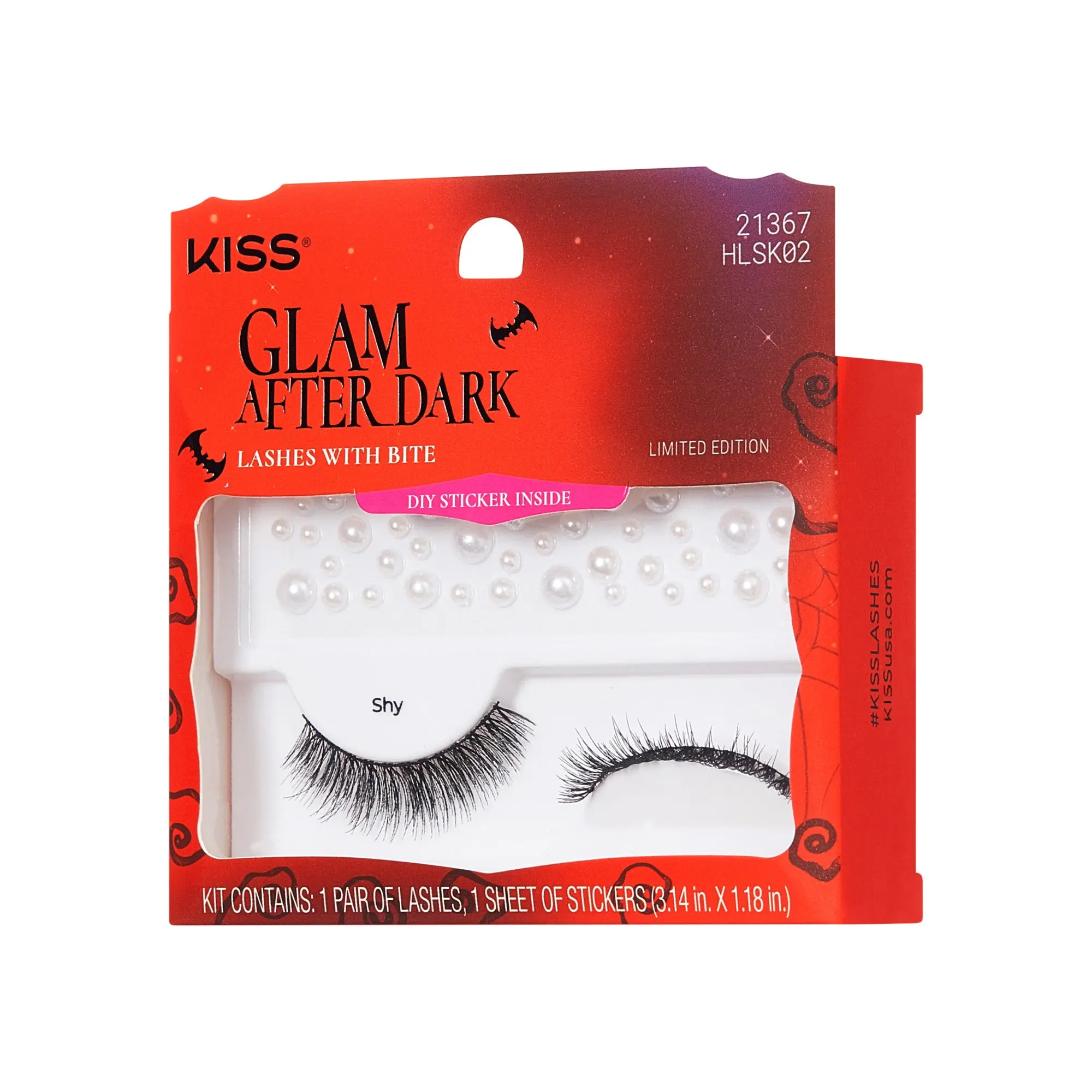 Kiss Halloween False Eyelashes & Gem Sticker - Shy | 1 Pair, Strip Lashes, 12mm