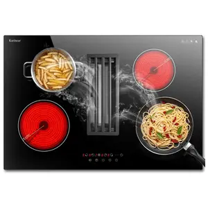Karinear Downdraft Electric Stove with 4 Burner Element, 30 inch electric cooktop with Downdraft Range Hood,Child Lock & Overheat Protection, Built-in Design