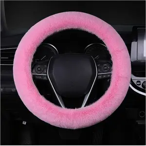 Fuzzy Steering Wheel Cover, 15 inch Soft   Steering Wheel Protector, Fluffy  Wheel Covers for Winter Warm,  Interior Decoration Accessories for Women Men (Pink)
