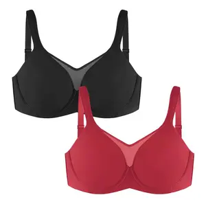 HSIA Cardi Comfort Floral Print Bra Plus Size Underwire Smoothing No Padding Wide Strap Full Coverage Unlined Minimizer T-shirt Bra 2 Pack SpringStatements