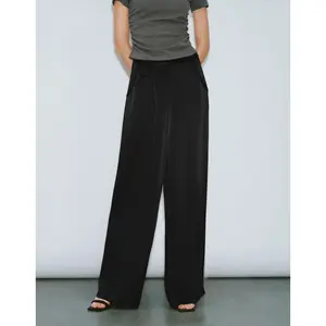 URBAN REVIVO 2026 Spring New Arrival Lady's 100% Viscose Satin Basic Casual Pants, Lady's Leg Clothes, Comfortable Fabric, Drawstring Waist, Straight-Hip Carrot Cut, Multi-Size, UWG640075