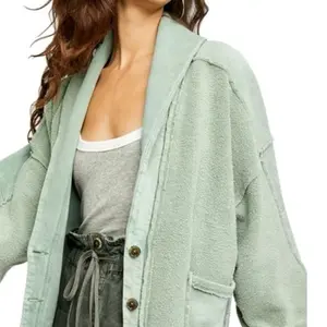 Free People Jordan Slouchy Reversed Fleece Jacket S $128 Bleached Military