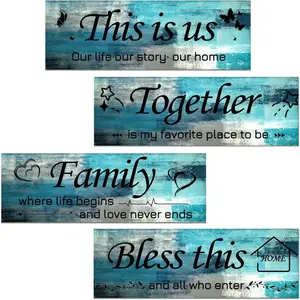 Turquoise Abstract Wooden Wall Art - 2D Flat-Print Farmhouse Modern Home Decor | 4pcs Panel Set for Modern Rustic Living Room & Bedroom | Adhesive Included for Easy Installation on Living Room, Bathroom, and Stairs Walls